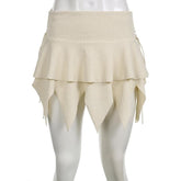 Lace up irregular solid textured low rise mini skirt